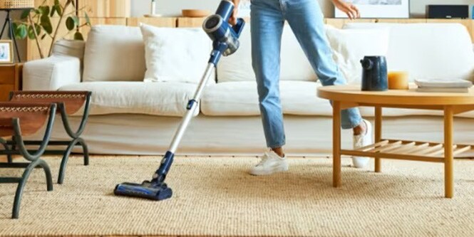 Vacuuming the floor
