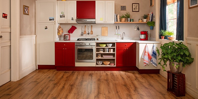 Kitchen with a shiny, clean floor
